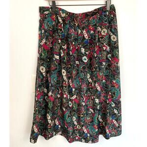 Vintage 80s Womens 10 Multicolor Paisley Midi Skirt Boho Whimsigoth Dark Fairy